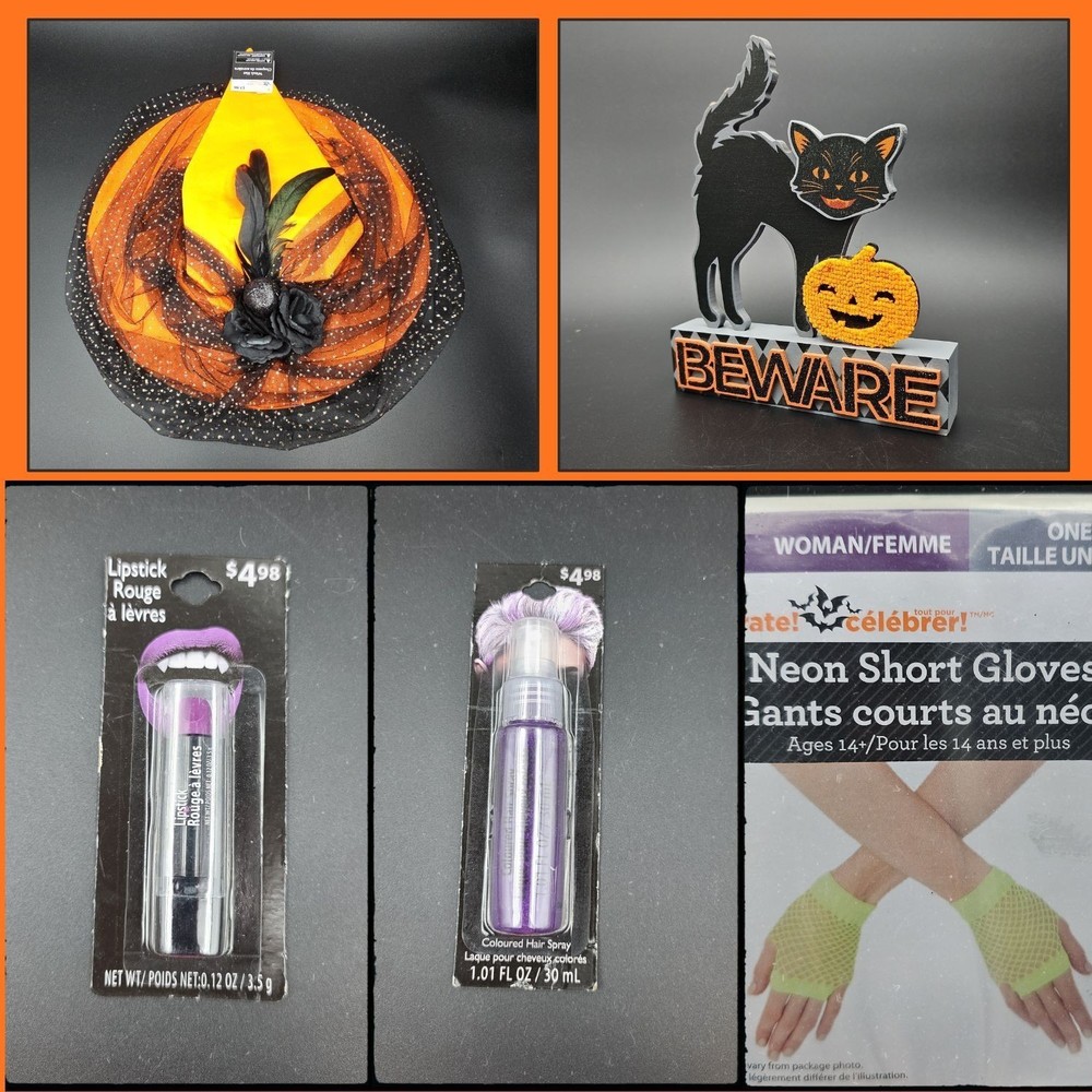 5 Items Witch Halloween Accessories Set: Lipstick, Hair Color, Gloves and Hat